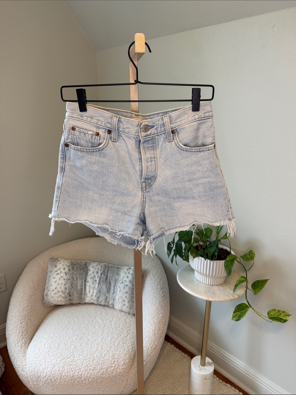 Levi's Light Blue Frayed Hem Denim Shorts